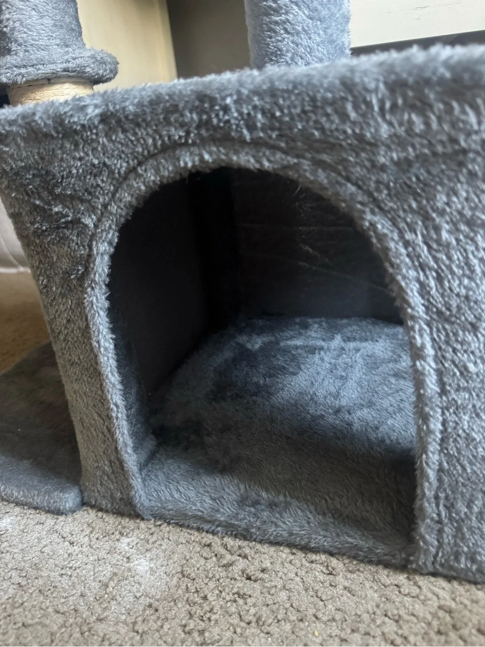 Plush Gray Cat Tree Basket Perch